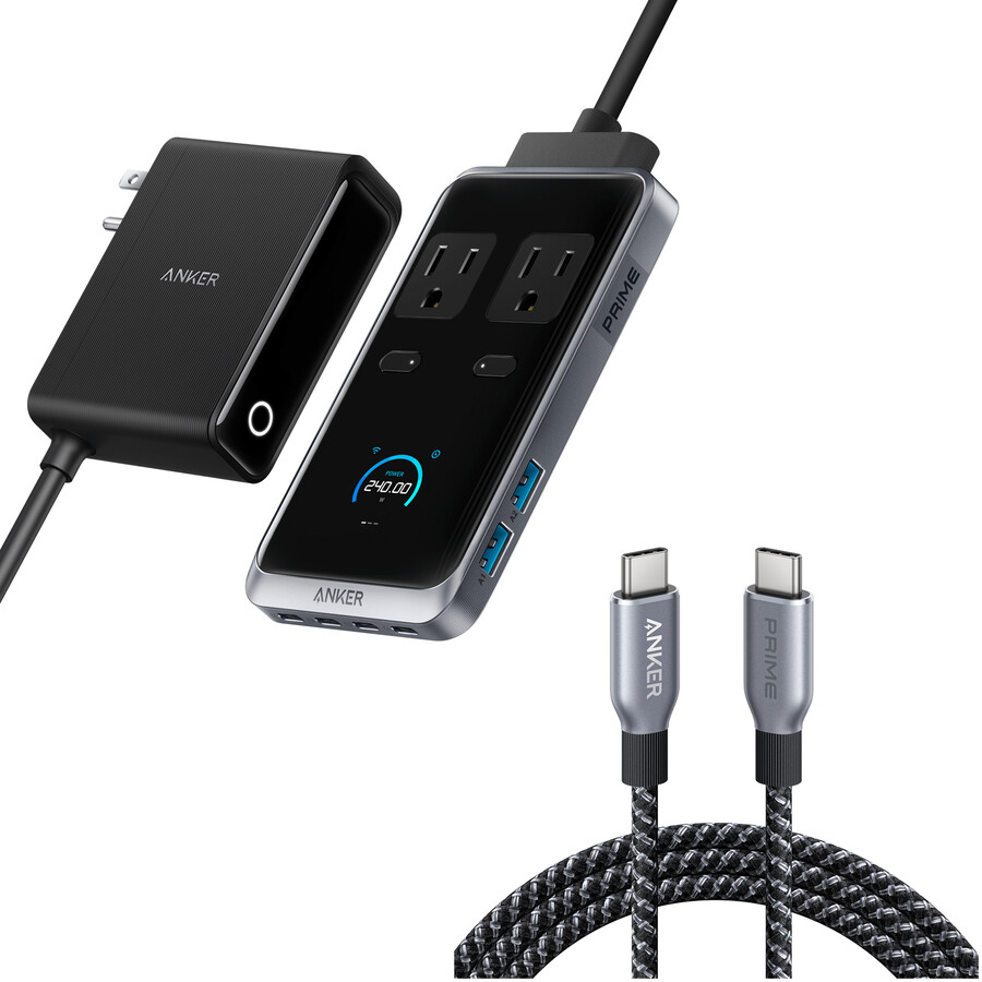 anker prime charging station 8-in-1 240w and anker prime usb-c to usb-c cable 240w upcycled-braided