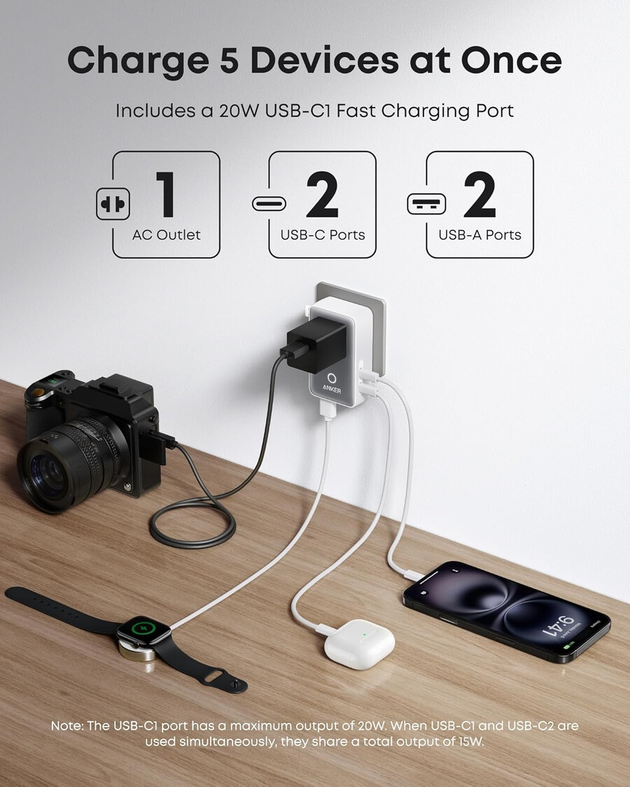 anker nano travel adapter 5-in-1 20w 2-pack