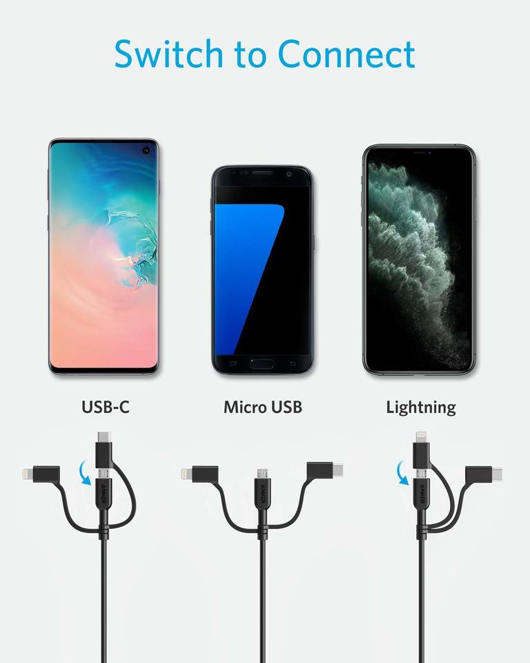 anker 321 usb-a to lightning cable 3 ft 3-in-1