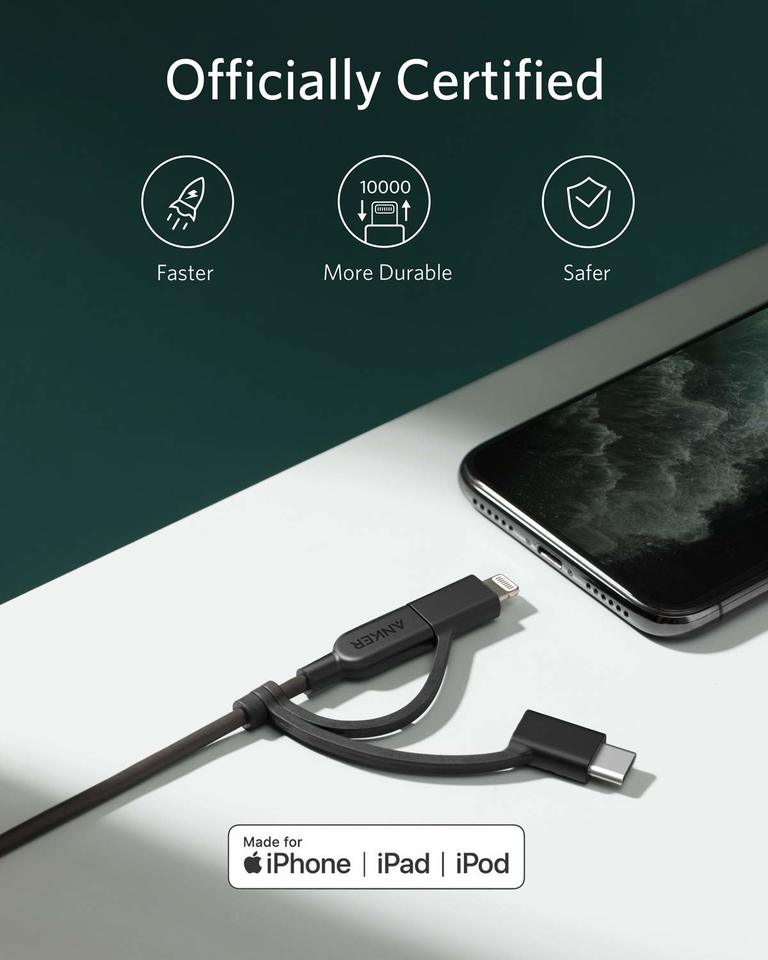 anker 321 usb-a to lightning cable 3 ft 3-in-1
