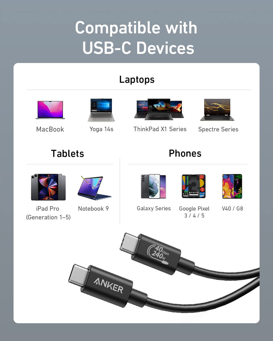 anker 515 usb-c to usb-c cable thunderbolt 4 compatible(2 packs)