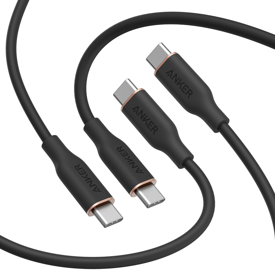 anker 643 usb-c to usb-c cable flow silicone 240w 2-pack midnight black