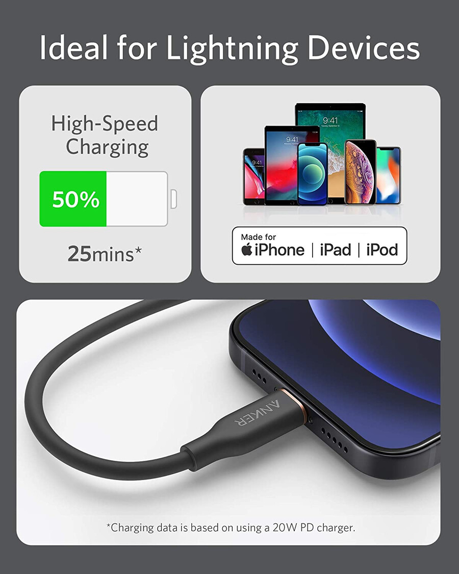 anker 641 usb-c to lightning cable flow 3 ft silicone