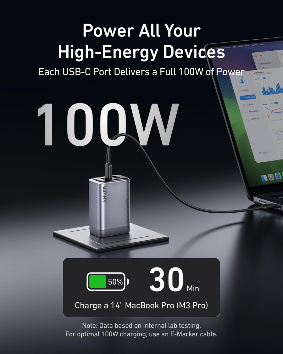 anker prime charger 100w 3 ports gan and anker prime usb-c to usb-c cable 240w upcycled-braided