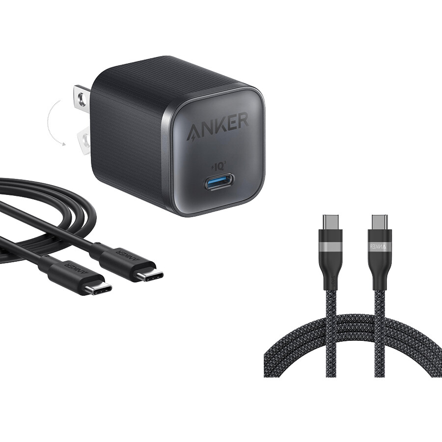 anker nano charger 45w with usb-c to usb-c cable and anker usb-c to usb-c cable 6 ft 240w upcycled-braided
