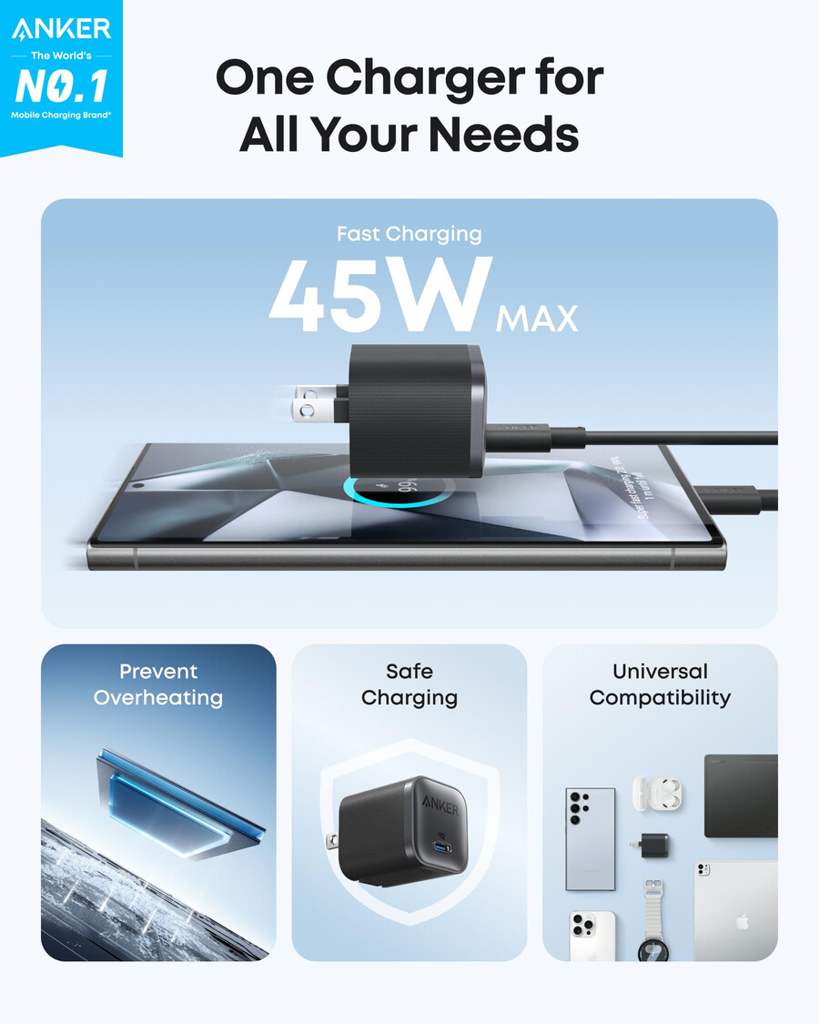 anker nano charger 45w with usb-c to usb-c cable 2-pack