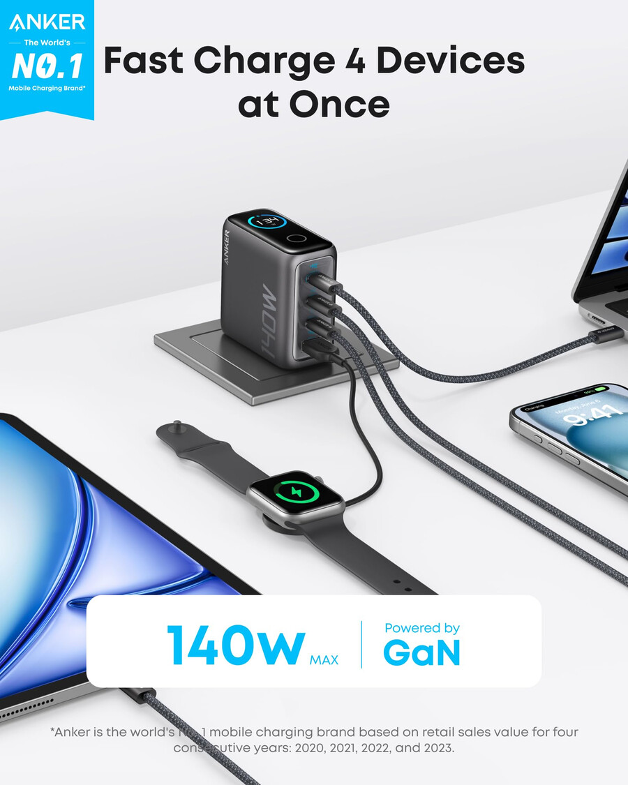 anker charger 140w 4-port pd 3.1 with usb-c cable