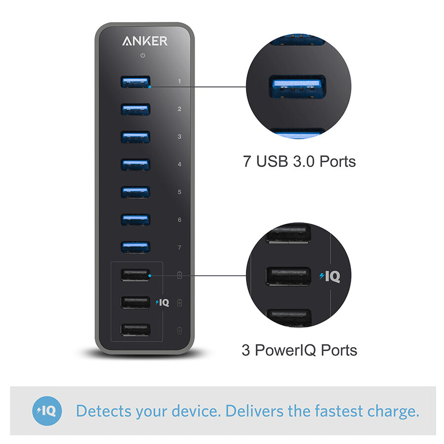 anker 60w 10-port usb 3.0 data hub