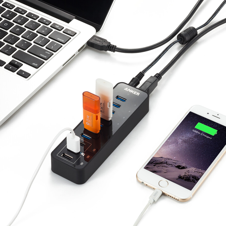 anker 60w 10-port usb 3.0 data hub