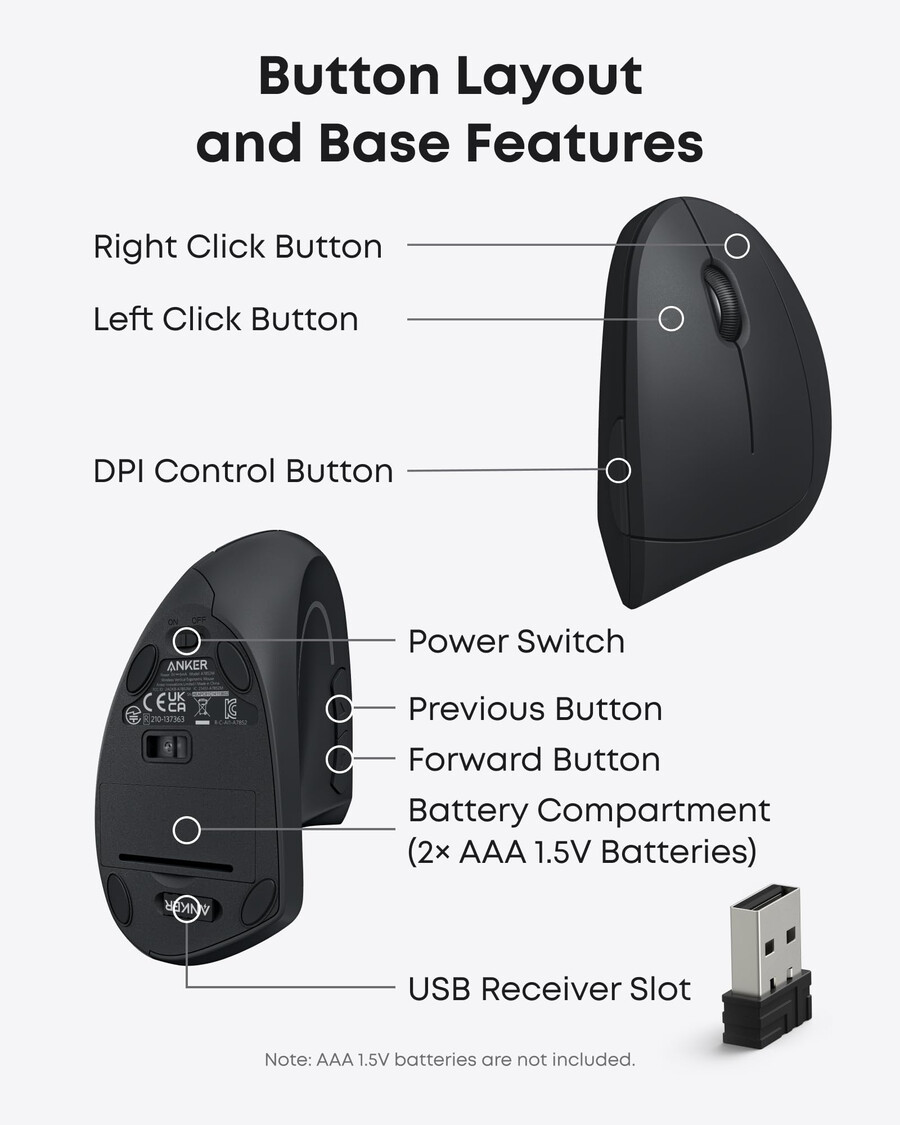 anker 2.4g wireless vertical ergonomic optical mouse