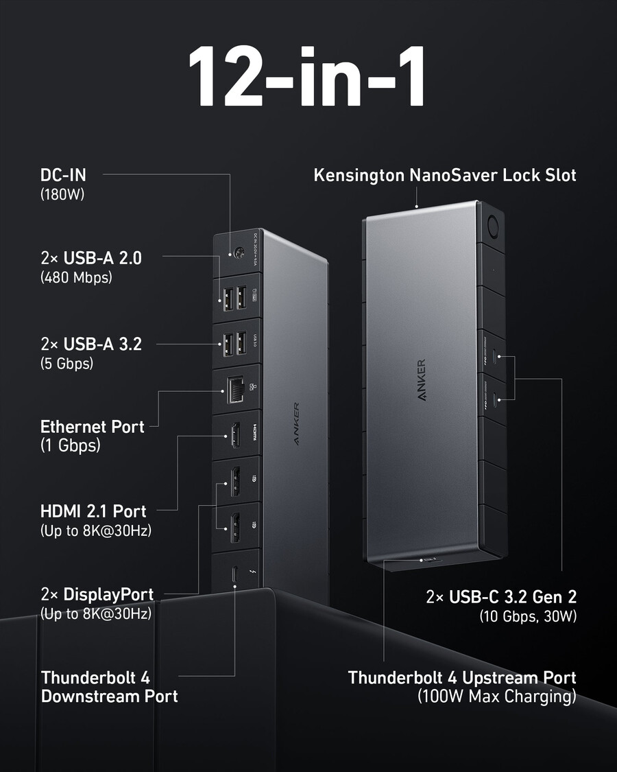 anker 778 thunderbolt docking station 12-in-1 thunderbolt 4