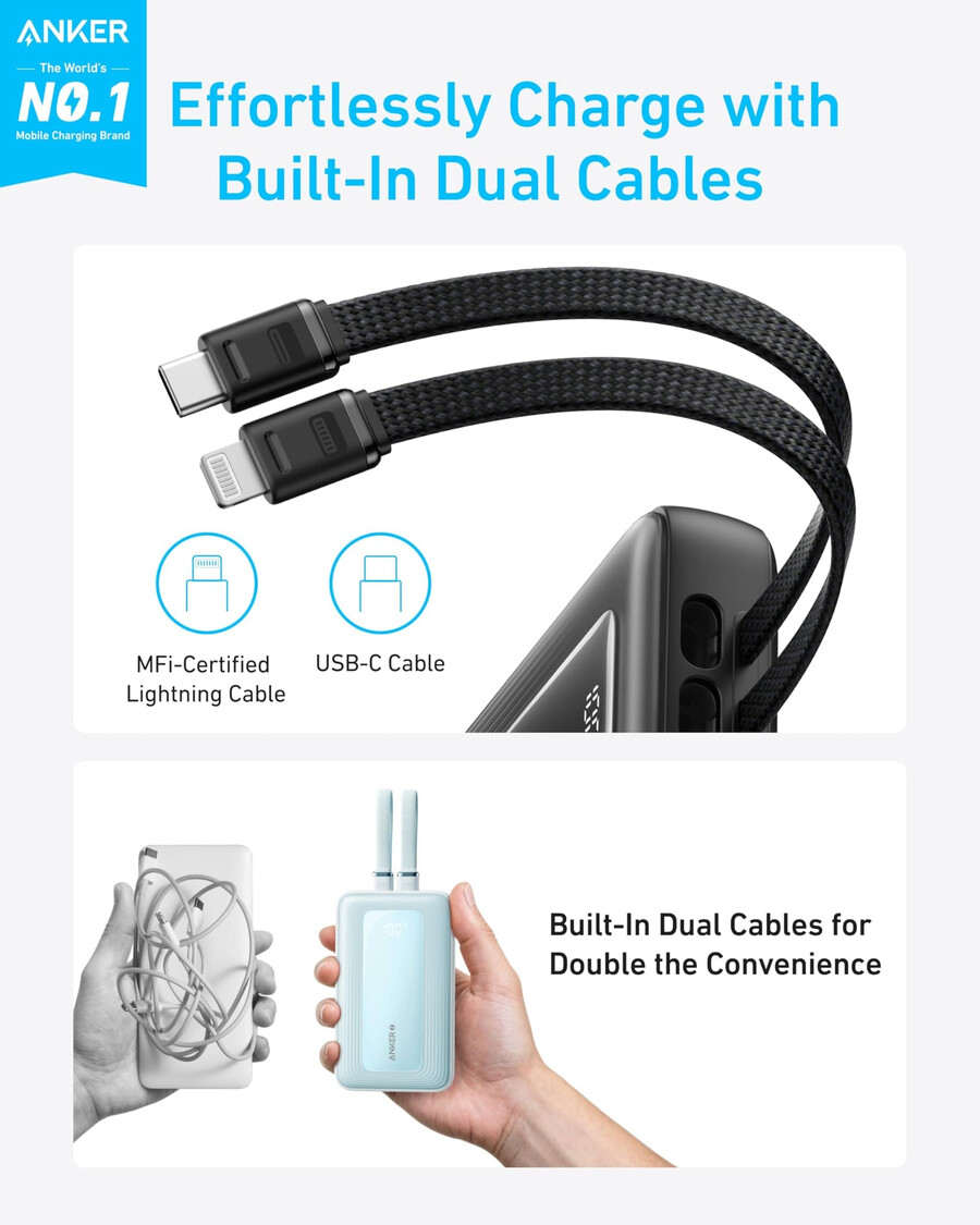 anker zolo power bank 20k built-in usb-c and lightning cable