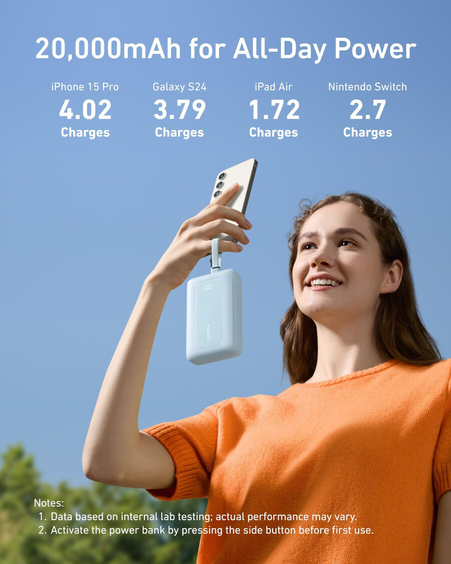anker zolo power bank 20k built-in usb-c and lightning cable