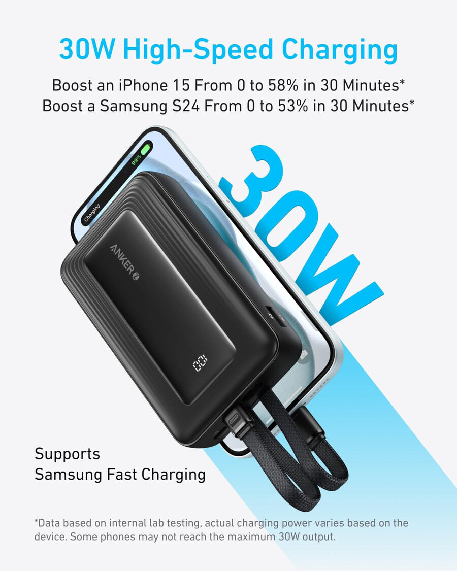 anker zolo power bank 20k built-in usb-c and lightning cable
