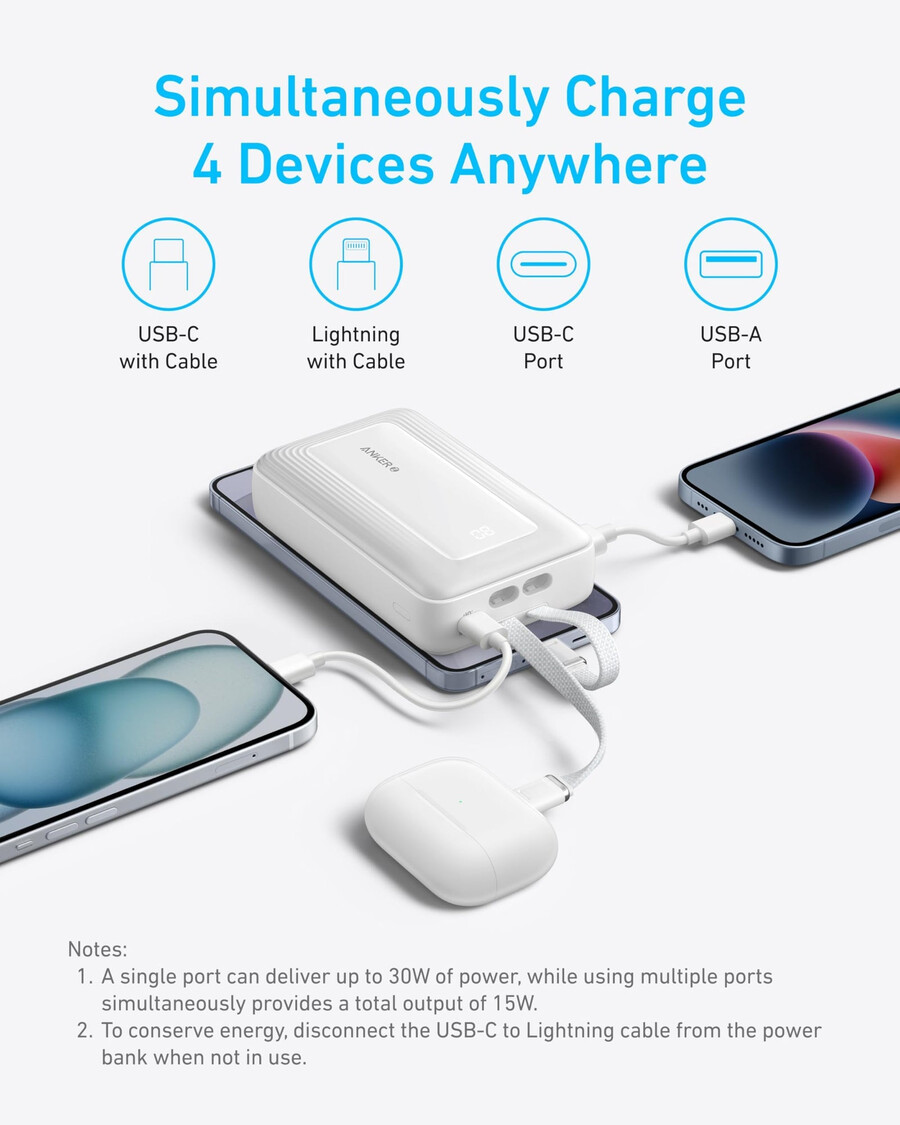 anker zolo power bank 20k built-in usb-c and lightning cable