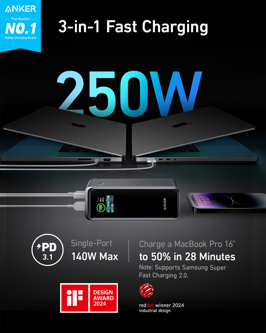 anker prime 27650mah power bank 250w and 100w charging base