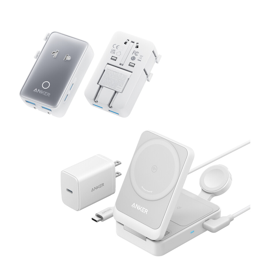 anker maggo wireless charging station foldable 3-in-1 and anker nano travel adapter 5-in-1 20w 1-pack