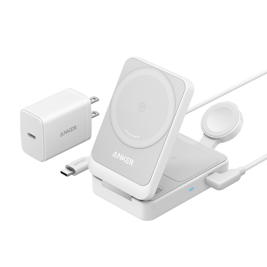 anker maggo wireless charging station foldable 3-in-1 and anker nano travel adapter 5-in-1 20w 1-pack