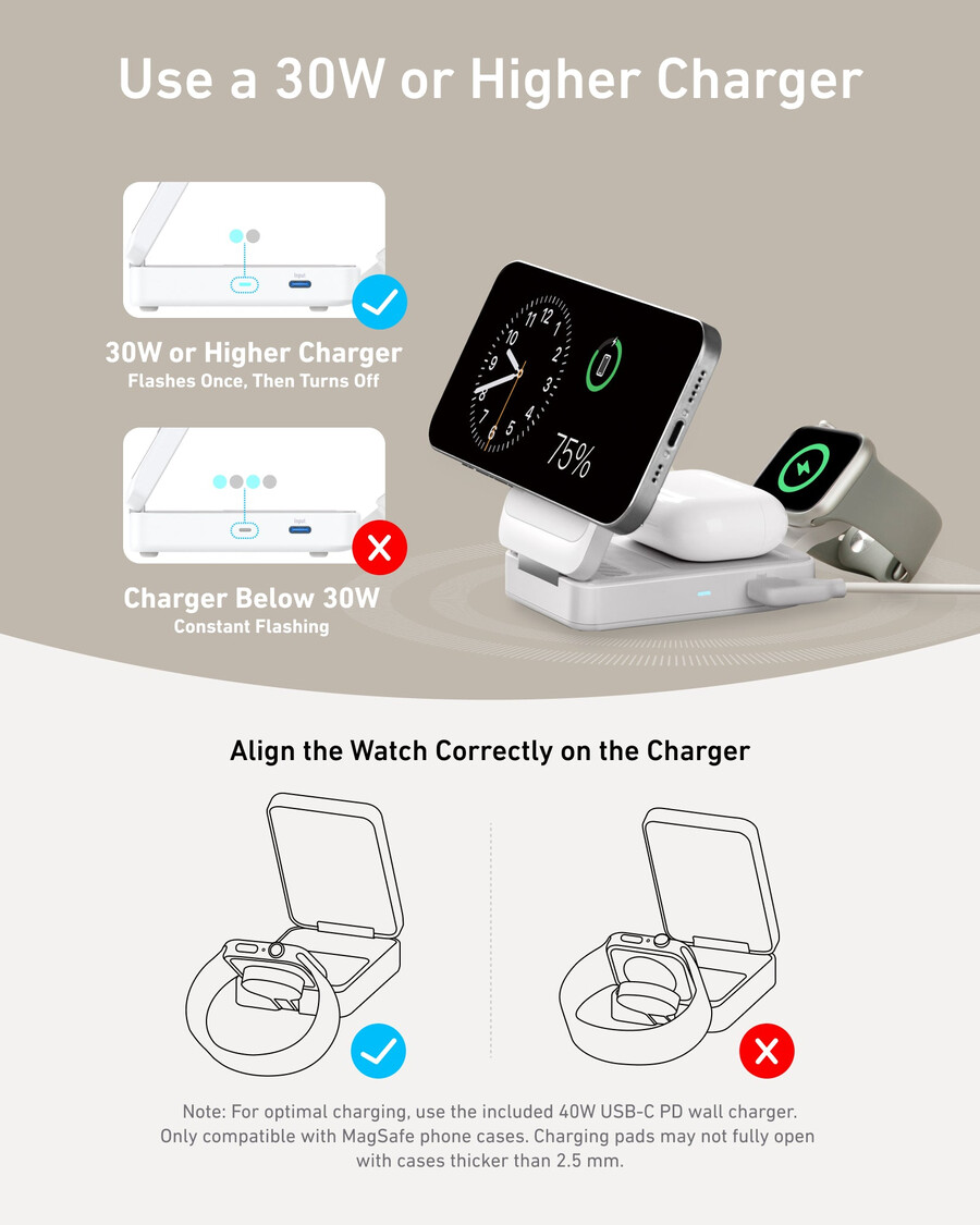 anker maggo wireless charging station foldable 3-in-1 and anker nano travel adapter 5-in-1 20w 1-pack