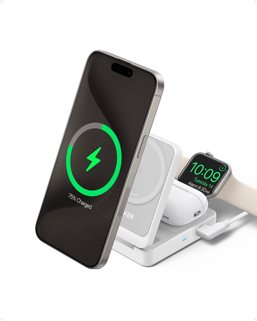 anker maggo wireless charging station foldable 3-in-1 and anker nano travel adapter 5-in-1 20w 1-pack