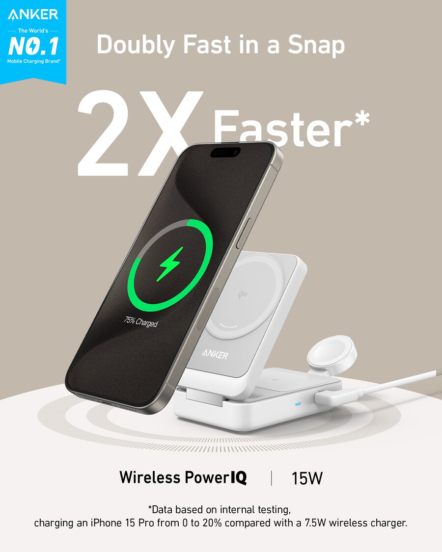 anker maggo wireless charging station foldable 3-in-1 and anker nano travel adapter 5-in-1 20w 1-pack